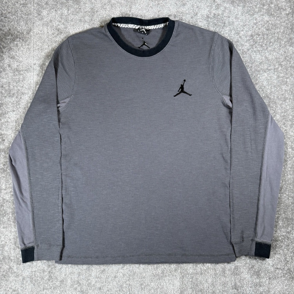 Air Jordan Shirt Men's Large Gray Waffle Knit Thermal Long Sleeve Nike Jumpman